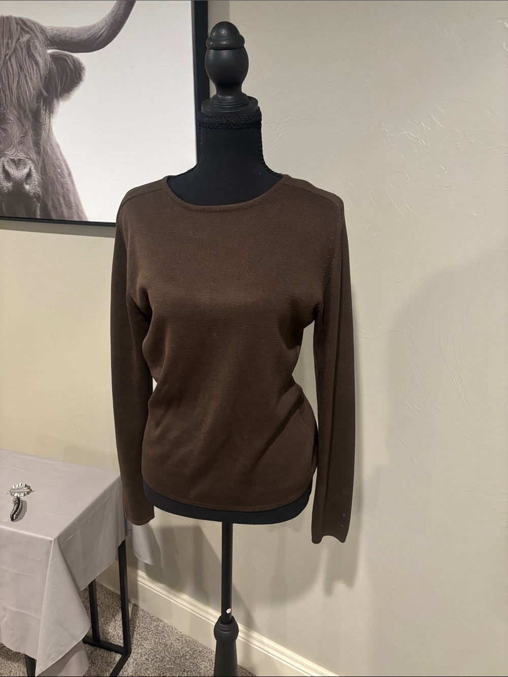 Barry Bricken Collection Women's Silk Crew Neck Sweater - Brown